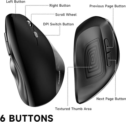 memzuoix Ergonomic Wireless Mouse, 2.4G Optical Cordless, 800/1200/1600 DPI, Vertical Computer Mouse for Laptop, Mac, PC, Desktop (Right Hand, Large) - Black | Mice - TrueDesk