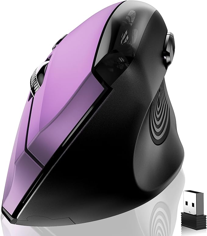 memzuoix Ergonomic Wireless Mouse, 2.4G Optical Cordless, 800/1200/1600 DPI, Vertical Computer Mouse for Laptop, Mac, PC, Desktop (Right Hand, Large) - Purple | Mice - TrueDesk