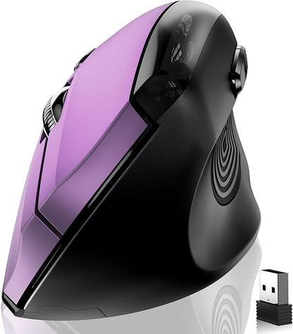 memzuoix Ergonomic Wireless Mouse, 2.4G Optical Cordless, 800/1200/1600 DPI, Vertical Computer Mouse for Laptop, Mac, PC, Desktop (Right Hand, Large) - Purple | Mice - TrueDesk