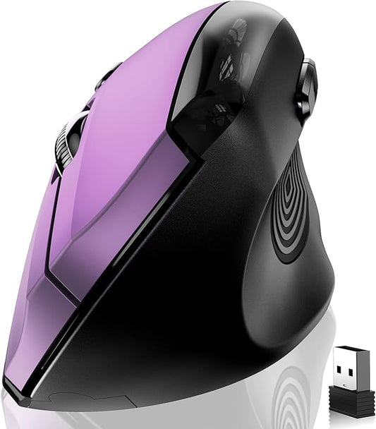 memzuoix Ergonomic Wireless Mouse, 2.4G Optical Cordless, 800/1200/1600 DPI, Vertical Computer Mouse for Laptop, Mac, PC, Desktop (Right Hand, Large) - Purple | Mice - TrueDesk
