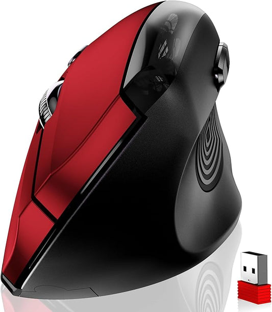 memzuoix Ergonomic Wireless Mouse, 2.4G Optical Cordless, 800/1200/1600 DPI, Vertical Computer Mouse for Laptop, Mac, PC, Desktop (Right Hand, Large) - Red | Mice - TrueDesk