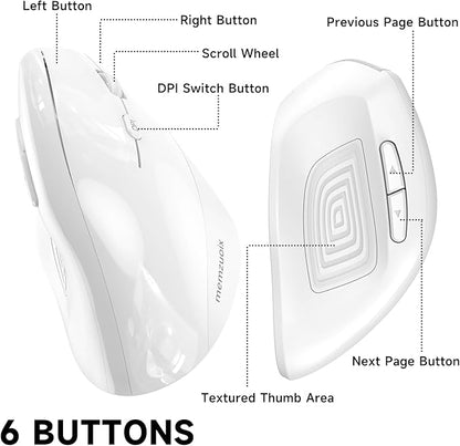 memzuoix Ergonomic Wireless Mouse, 2.4G Optical Cordless, 800/1200/1600 DPI, Vertical Computer Mouse for Laptop, Mac, PC, Desktop (Right Hand, Large) - White | Mice - TrueDesk