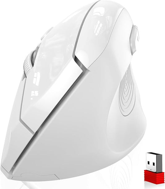 memzuoix Ergonomic Wireless Mouse, 2.4G Optical Cordless, 800/1200/1600 DPI, Vertical Computer Mouse for Laptop, Mac, PC, Desktop (Right Hand, Large) - White | Mice - TrueDesk