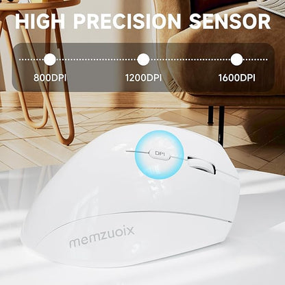 memzuoix Ergonomic Wireless Mouse, 2.4G Optical Cordless, 800/1200/1600 DPI, Vertical Computer Mouse for Laptop, Mac, PC, Desktop (Right Hand, Large) - White | Mice - TrueDesk