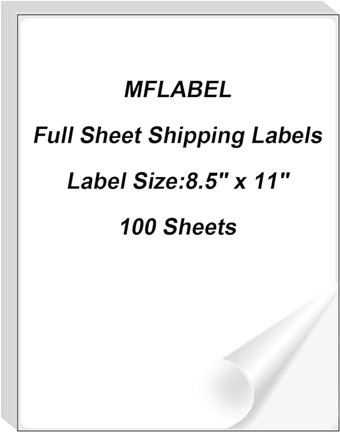 MFLABEL 100 - Pack Full Sheet Labels (8.5" x 11") Matte White - Laser/Inkjet Printer Shipping Labels w/Strong Permanent Adhesive + 12 Free Fragile Stickers | Laser Inkjet Printer Labels - TrueDesk