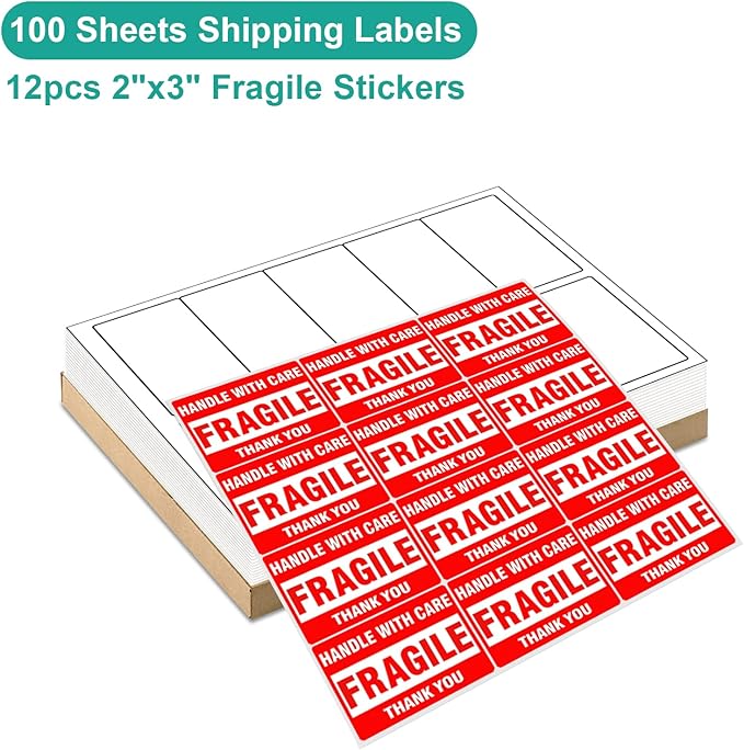 MFLABEL 2"x4" Shipping Labels - 1000 Premium Matte White Address Labels for FBA, Laser & Inkjet Printers (100 Sheets, 10/Sht) + Free Fragile Stickers! | Laser Inkjet Printer Labels - TrueDesk