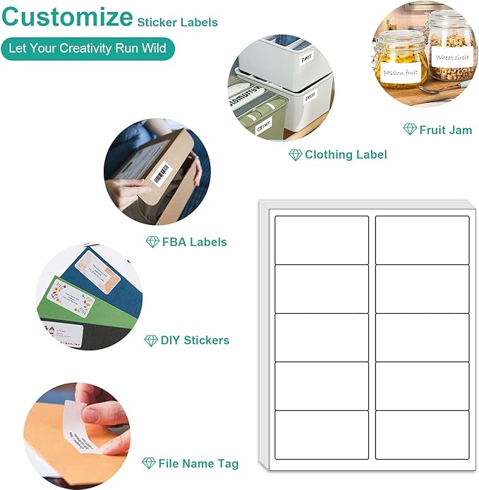 MFLABEL 2"x4" Shipping Labels - 1000 Premium Matte White Address Labels for FBA, Laser & Inkjet Printers (100 Sheets, 10/Sht) + Free Fragile Stickers! | Laser Inkjet Printer Labels - TrueDesk