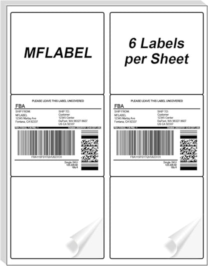 MFLABEL 3 - 1/3" x 4" FBA Address Labels, 6 - Up, White, Laser/Ink Jet Printer Compatible, 6 Per Page (24000 Labels, 4000 Sheets) | Laser Inkjet Printer Labels - TrueDesk