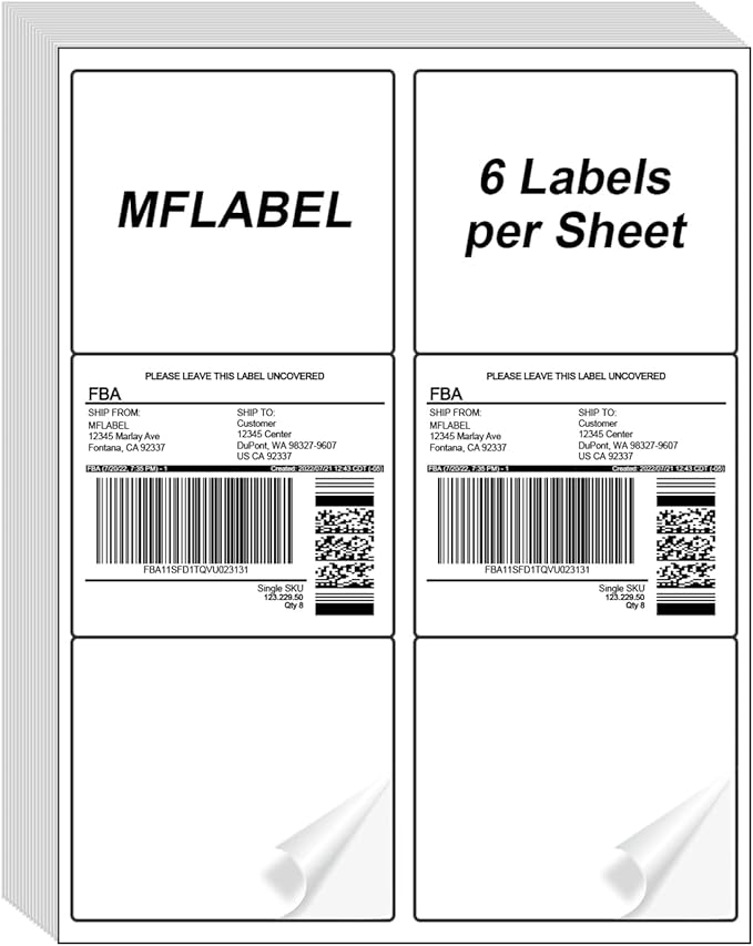 MFLABEL 3 - 1/3" x 4" Shipping Address Labels, FBA Labels, 6 - UP Sticker Labels, White Shipping Labels, Easy to Peel, Address Labels for Laser/Ink Jet Printer, 6 Per Page (900 Labels, 150 Sheets) | Laser Inkjet Printer Labels - TrueDesk