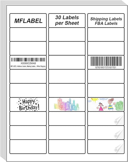 MFLABEL Address Label, 1" x2 - 5/8 Mailing Sticker, 30 - UP White Shipping Labels for Inkjet or Laser Printer, 30000 Sticker Labels (1000 Sheets), 30 Label per Sheet | Laser Inkjet Printer Labels - TrueDesk