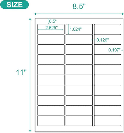MFLABEL Address Labels, 1" x2 - 5/8 Mailing Labels, 30 - UP White Shipping Labels for Inkjet or Laser Printer, 3000 Sticker Labels (100 Sheets), 30 Labels per Sheet | Laser Inkjet Printer Labels - TrueDesk