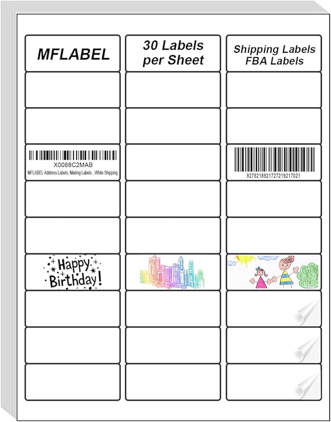 MFLABEL Address Labels, 1" x2 - 5/8 Mailing Labels, 30 - UP White Shipping Labels for Inkjet or Laser Printer, 3000 Sticker Labels (100 Sheets), 30 Labels per Sheet | Laser Inkjet Printer Labels - TrueDesk