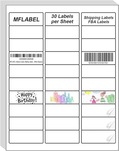 MFLABEL Address Labels, 1" x2 - 5/8 Mailing Labels, 30 - UP White Shipping Labels for Inkjet or Laser Printer, 3000 Sticker Labels (100 Sheets), 30 Labels per Sheet | Laser Inkjet Printer Labels - TrueDesk