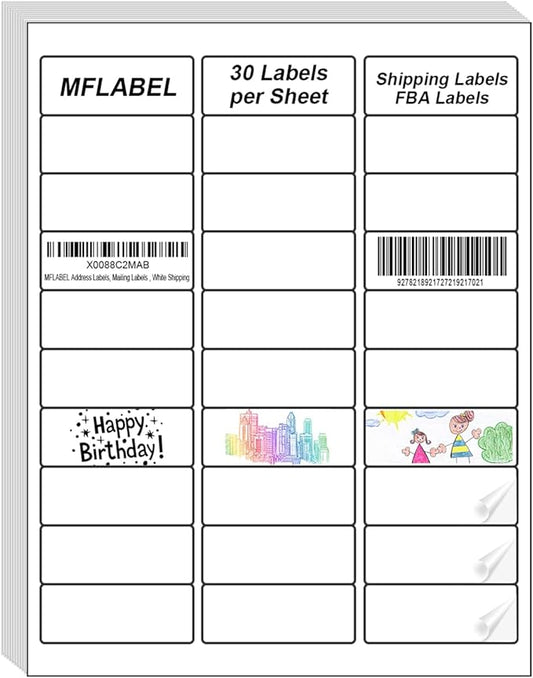 MFLABEL Address Labels 1x2.625 Inch - 30 Per Sheet White Matte Mailing Labels for Laser & Inkjet Printers (750 Labels, 25 Sheets) - Strong Adhesive Shipping Stickers | Laser Inkjet Printer Labels - TrueDesk