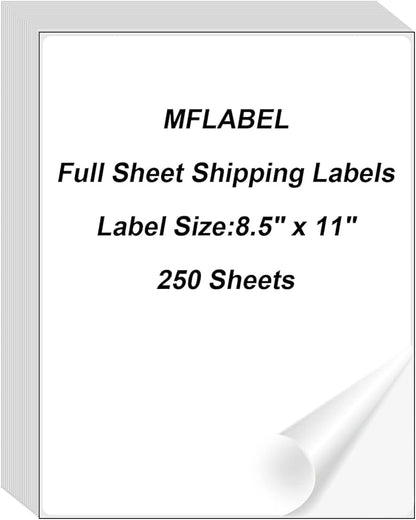 MFLABEL Full Sheet Sticker Labels, Address Labels, White Matte Label Paper, 8 - 1/2" x 11" Shipping Labels for Laser & Inkjet Printer (250 Labels, 250 Sheets) | Laser Inkjet Printer Labels - TrueDesk