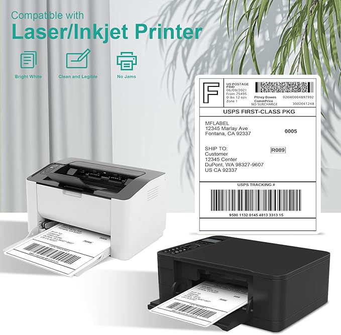 MFLABEL Full Sheet Sticker Labels, Address Labels, White Matte Label Paper, 8 - 1/2" x 11" Shipping Labels for Laser & Inkjet Printer (250 Labels, 250 Sheets) | Laser Inkjet Printer Labels - TrueDesk