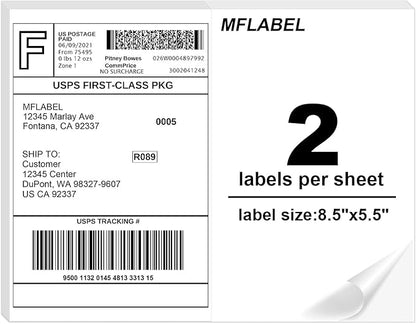 MFLABEL Half Sheet Label Laser/Ink Jet Shipping Label 8.5 x 11 Inches Packaging Labels, Address Labels for Laser & Inkjet Printers, 2500 Count(1250 Sheets) | Laser Inkjet Printer Labels - TrueDesk