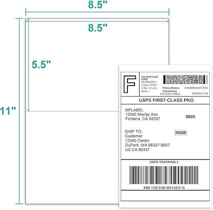 MFLABEL Half Sheet Label Laser/Ink Jet Shipping Label 8.5 x 11 Inches Packaging Labels, Address Labels for Laser & Inkjet Printers, 2500 Count(1250 Sheets) | Laser Inkjet Printer Labels - TrueDesk