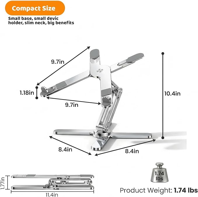 Moallia Laptop Stand with 360 Rotating Base, Computer Notebook Laptop Riser Metal Holder for Desk Collaborative Work, Fully Foldable for Easy Storage, Fits All MacBook, Laptops up to 16 inches | Stands - TrueDesk