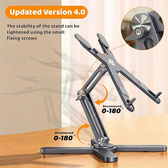 Moallia Laptop Stand with 360 Rotating Base, Computer Notebook Laptop Riser Metal Holder for Desk Collaborative Work, Fully Foldable for Easy Storage, Fits All MacBook, Laptops up to 16 inches, Grey | Stands - TrueDesk