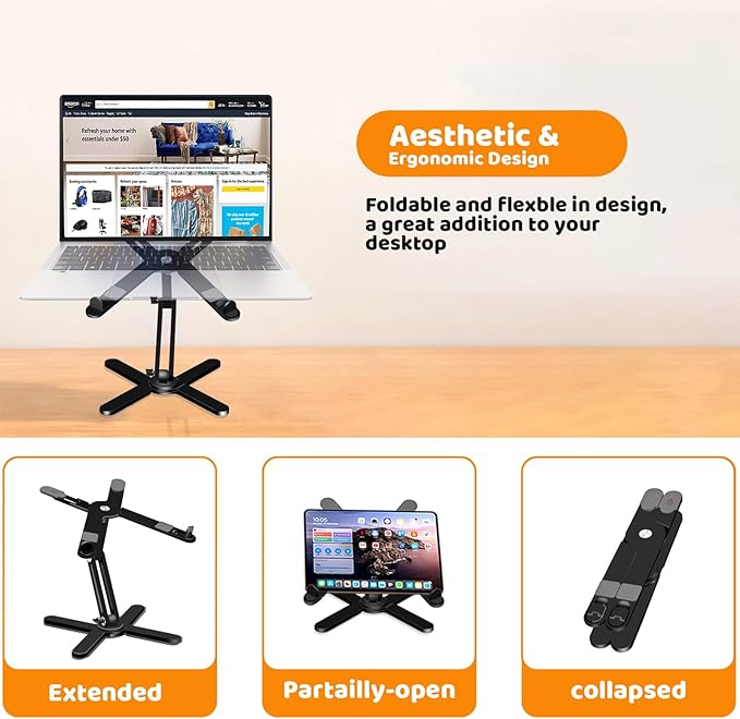 Moallia Laptop Stand with 360 Rotating Base, Computer Notebook Laptop Riser Metal Holder for Desk Collaborative Work, Fully Foldable for Easy Storage, Fits All MacBook, Laptops up to 16 inches, Black | Stands - TrueDesk