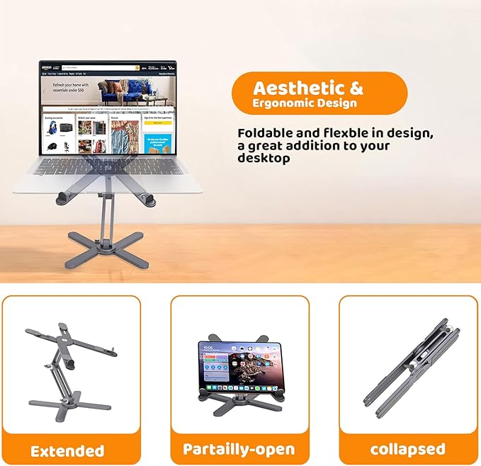 Moallia Laptop Stand with 360 Rotating Base, Computer Notebook Laptop Riser Metal Holder for Desk Collaborative Work, Fully Foldable for Easy Storage, Fits All MacBook, Laptops up to 16 inches, Grey | Stands - TrueDesk