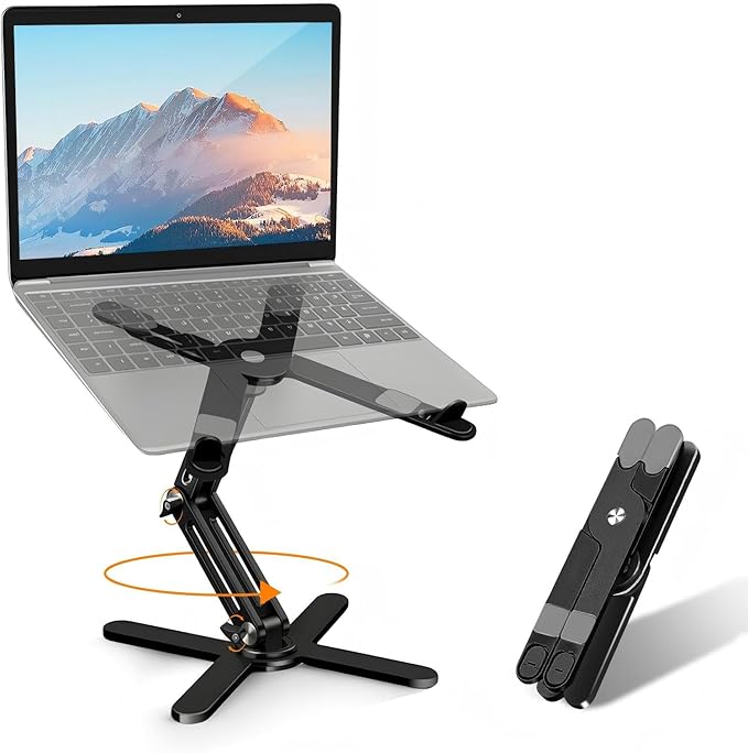 Moallia Laptop Stand with 360 Rotating Base, Computer Notebook Laptop Riser Metal Holder for Desk Collaborative Work, Fully Foldable for Easy Storage, Fits All MacBook, Laptops up to 16 inches, Black | Stands - TrueDesk