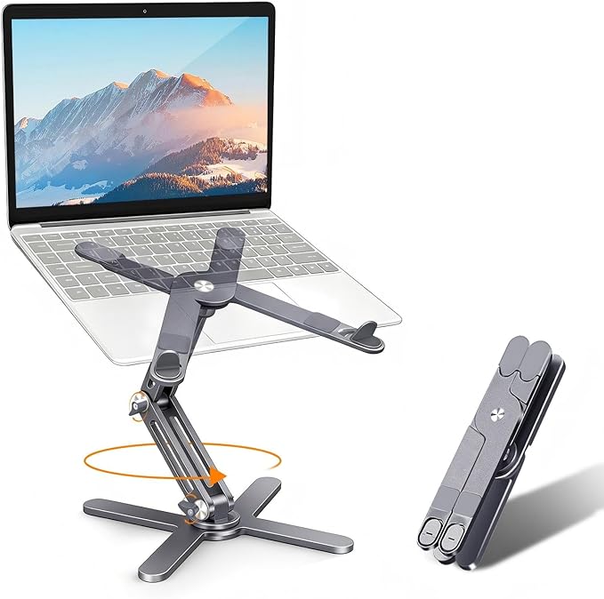 Moallia Laptop Stand with 360 Rotating Base, Computer Notebook Laptop Riser Metal Holder for Desk Collaborative Work, Fully Foldable for Easy Storage, Fits All MacBook, Laptops up to 16 inches, Grey | Stands - TrueDesk