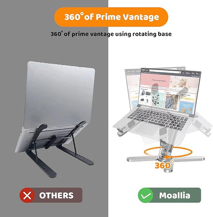 Moallia Laptop Stand with 360 Rotating Base, Computer Notebook Laptop Riser Metal Holder for Desk Collaborative Work, Fully Foldable for Easy Storage, Fits All MacBook, Laptops up to 16 inches | Stands - TrueDesk