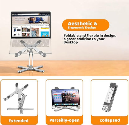 Moallia Laptop Stand with 360 Rotating Base, Computer Notebook Laptop Riser Metal Holder for Desk Collaborative Work, Fully Foldable for Easy Storage, Fits All MacBook, Laptops up to 16 inches | Stands - TrueDesk