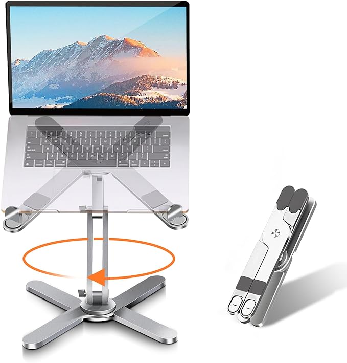 Moallia Laptop Stand with 360 Rotating Base, Computer Notebook Laptop Riser Metal Holder for Desk Collaborative Work, Fully Foldable for Easy Storage, Fits All MacBook, Laptops up to 16 inches | Stands - TrueDesk