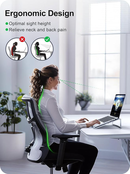 MOKURU Laptop Stand for Desk, Aluminum Computer Stand for Laptop, Foldable Laptop Riser, Portable Laptop Stand, Compatible for MacBook Pro/Air, Dell, HP, Lenovo, 11'' - 15.6'' (Silver) | Stands - TrueDesk