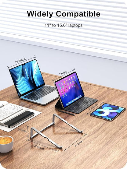MOKURU Laptop Stand for Desk, Aluminum Computer Stand for Laptop, Foldable Laptop Riser, Portable Laptop Stand, Compatible for MacBook Pro/Air, Dell, HP, Lenovo, 11'' - 15.6'' (Silver) | Stands - TrueDesk