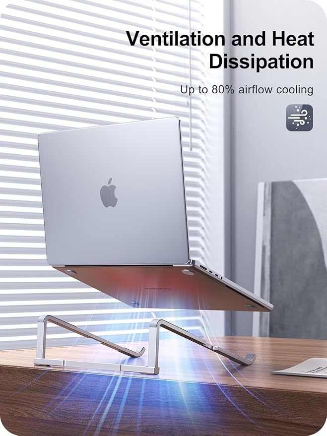 MOKURU Laptop Stand for Desk, Aluminum Computer Stand for Laptop, Foldable Laptop Riser, Portable Laptop Stand, Compatible for MacBook Pro/Air, Dell, HP, Lenovo, 11'' - 15.6'' (Silver) | Stands - TrueDesk