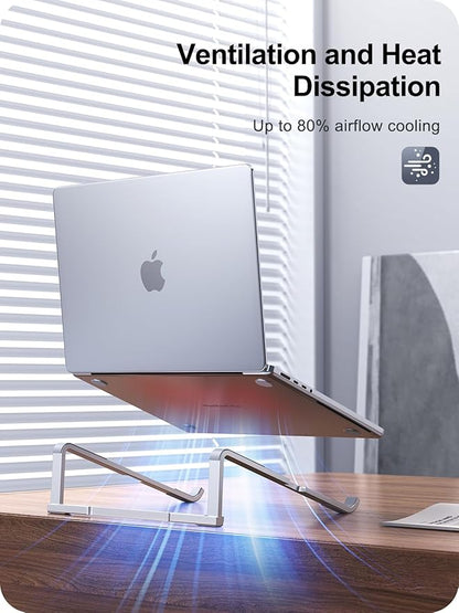 MOKURU Laptop Stand for Desk, Aluminum Computer Stand for Laptop, Foldable Laptop Riser, Portable Laptop Stand, Compatible for MacBook Pro/Air, Dell, HP, Lenovo, 11'' - 15.6'' (Silver) | Stands - TrueDesk