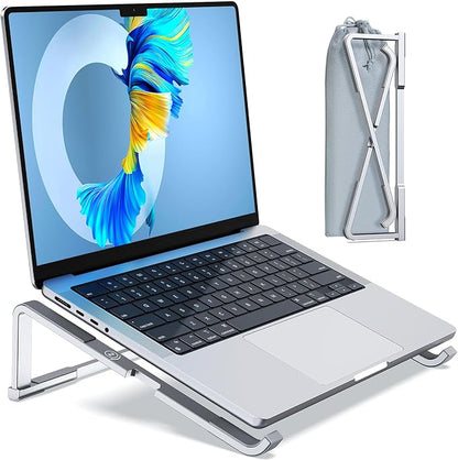 MOKURU Laptop Stand for Desk, Aluminum Computer Stand for Laptop, Foldable Laptop Riser, Portable Laptop Stand, Compatible for MacBook Pro/Air, Dell, HP, Lenovo, 11'' - 15.6'' (Silver) | Stands - TrueDesk