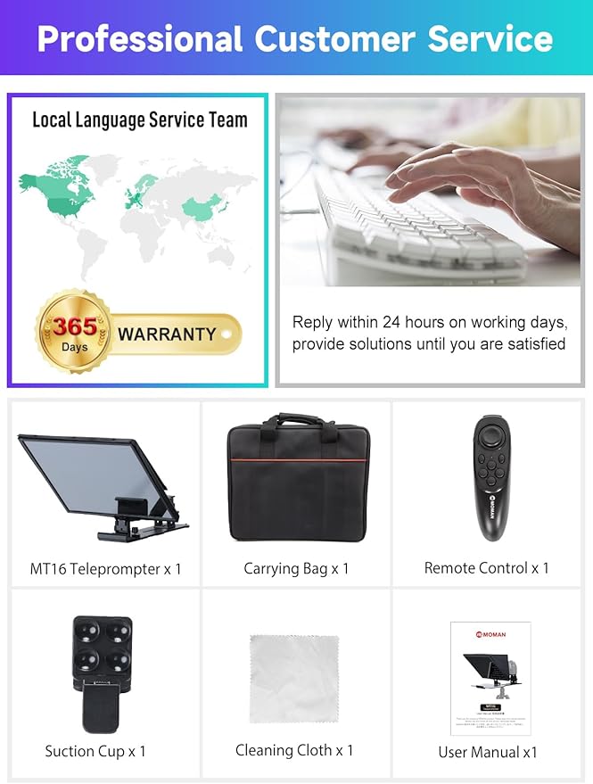 Moman Teleprompter, Metal Prompter iPad Tablets with APP Remote Control for DSLR Camera Camcorder Smartphone Mobile,for Tablets Autocue Camera Prompting,Metal Prompter Kit(MT16 - 1,16inch) | Teleprompters - TrueDesk
