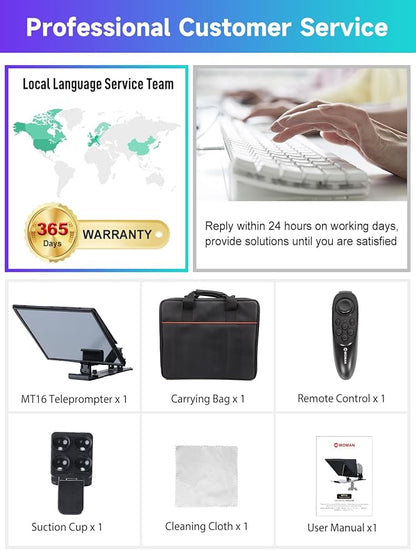 Moman Teleprompter, Metal Prompter iPad Tablets with APP Remote Control for DSLR Camera Camcorder Smartphone Mobile,for Tablets Autocue Camera Prompting,Metal Prompter Kit(MT16 - 1,16inch) | Teleprompters - TrueDesk