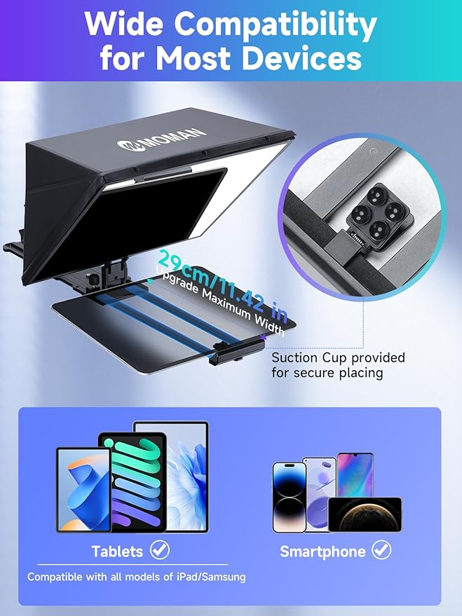 Moman Teleprompter, Metal Prompter iPad Tablets with APP Remote Control for DSLR Camera Camcorder Smartphone Mobile,for Tablets Autocue Camera Prompting,Metal Prompter Kit(MT16 - 1,16inch) | Teleprompters - TrueDesk