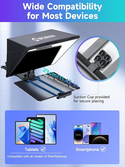 Moman Teleprompter, Metal Prompter iPad Tablets with APP Remote Control for DSLR Camera Camcorder Smartphone Mobile,for Tablets Autocue Camera Prompting,Metal Prompter Kit(MT16 - 1,16inch) | Teleprompters - TrueDesk