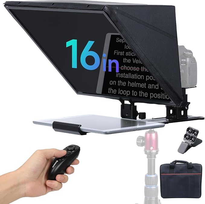 Moman Teleprompter, Metal Prompter iPad Tablets with APP Remote Control for DSLR Camera Camcorder Smartphone Mobile,for Tablets Autocue Camera Prompting,Metal Prompter Kit(MT16 - 1,16inch) | Teleprompters - TrueDesk