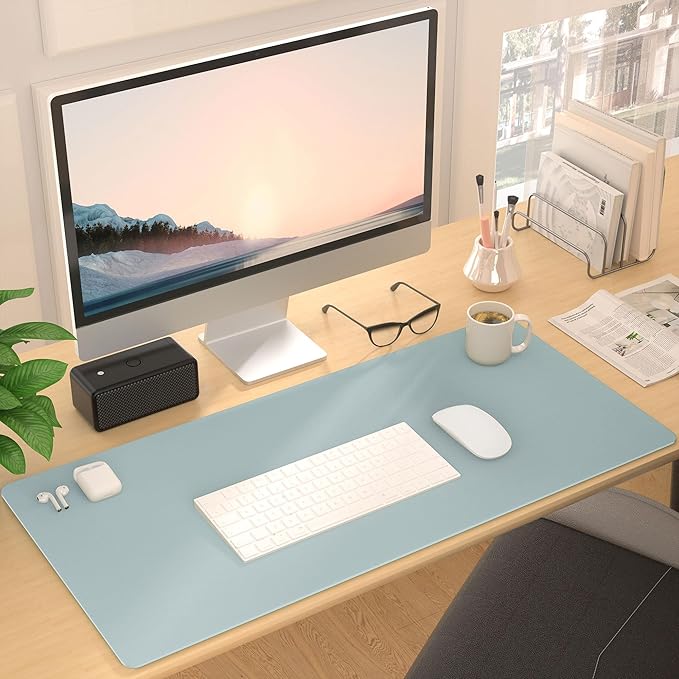 Mouse Pad Desk Protector Mat, Large PU Leather Office Desk Mat, Non - Slip Desk Pad for Keyboard and Mouse, Waterproof Desk Blotter Pad for Writing, Smooth Laptop Desk Pads, Light Teal (13.7''X23.6'') | Mouse Pads - TrueDesk