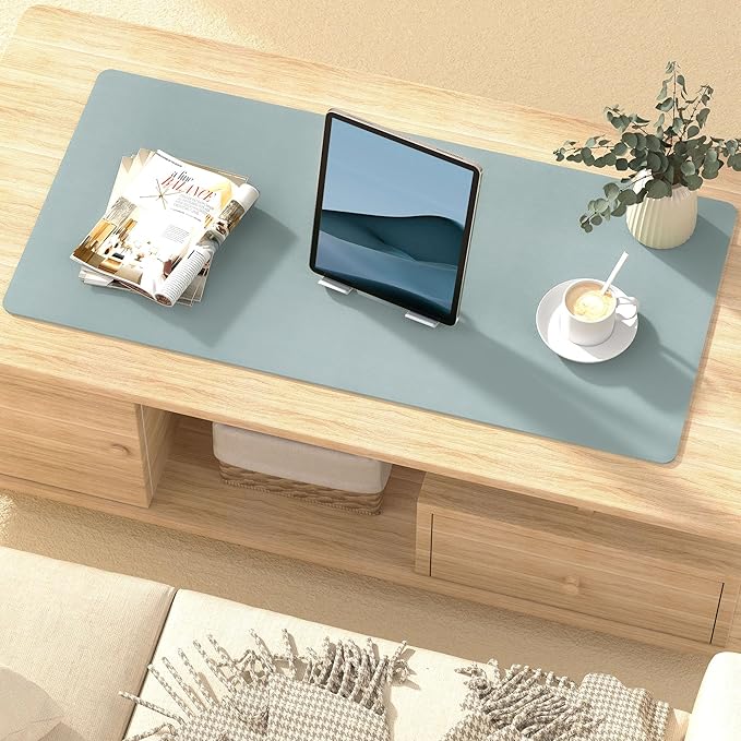 Mouse Pad Desk Protector Mat, Large PU Leather Office Desk Mat, Non - Slip Desk Pad for Keyboard and Mouse, Waterproof Desk Blotter Pad for Writing, Smooth Laptop Desk Pads, Light Teal (13.7''X23.6'') | Mouse Pads - TrueDesk