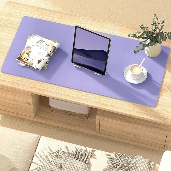 Mouse Pad Desk Protector Mat, Large PU Leather Office Desk Mat, Non - Slip Desk Pad for Keyboard and Mouse, Waterproof Desk Blotter Pad for Writing, Smooth Laptop Desk Pads, Taro Purple (17’’X36’’) | Desk Pads Blotters - TrueDesk