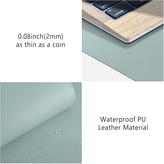 Mouse Pad Desk Protector Mat, Large PU Leather Office Desk Mat, Non - Slip Desk Pad for Keyboard and Mouse, Waterproof Desk Blotter Pad for Writing, Smooth Laptop Desk Pads, Light Teal (13.7''X23.6'') | Mouse Pads - TrueDesk