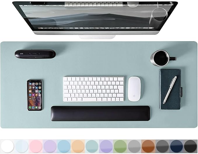 Mouse Pad Desk Protector Mat, Large PU Leather Office Desk Mat, Non - Slip Desk Pad for Keyboard and Mouse, Waterproof Desk Blotter Pad for Writing, Smooth Laptop Desk Pads, Light Teal (13.7''X23.6'') | Mouse Pads - TrueDesk
