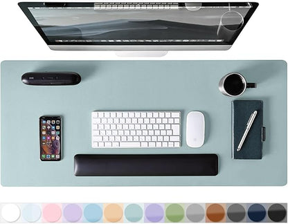Mouse Pad Desk Protector Mat, Large PU Leather Office Desk Mat, Non - Slip Desk Pad for Keyboard and Mouse, Waterproof Desk Blotter Pad for Writing, Smooth Laptop Desk Pads, Light Teal (13.7''X23.6'') | Mouse Pads - TrueDesk
