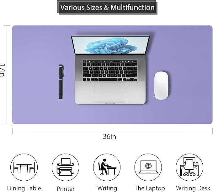 Mouse Pad Desk Protector Mat, Large PU Leather Office Desk Mat, Non - Slip Desk Pad for Keyboard and Mouse, Waterproof Desk Blotter Pad for Writing, Smooth Laptop Desk Pads, Taro Purple (17’’X36’’) | Desk Pads Blotters - TrueDesk