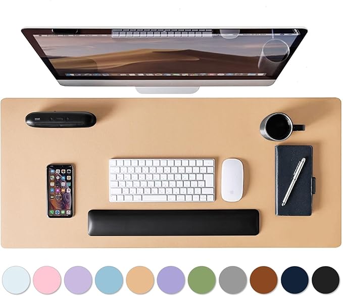Mouse Pad Desk Protector Mat, Large PU Leather Office Desk Mat, Non - Slip Desk Pad for Keyboard and Mouse, Waterproof Desk Blotter Pad for Writing, Wide & Smooth Laptop Desk Pads, Khaki (17’’X36’’) | Desk Pads Blotters - TrueDesk