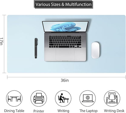 Mouse Pad Desk Protector Mat, Large PU Leather Office Desk Mat, Non - slip Desk Pad for Keyboard and Mouse, Waterproof Desk Blotter Pad for Writing, Wide & Smooth Laptop Desk Pads, Baby Blue (17’’X36’’) | Desk Pads Blotters - TrueDesk